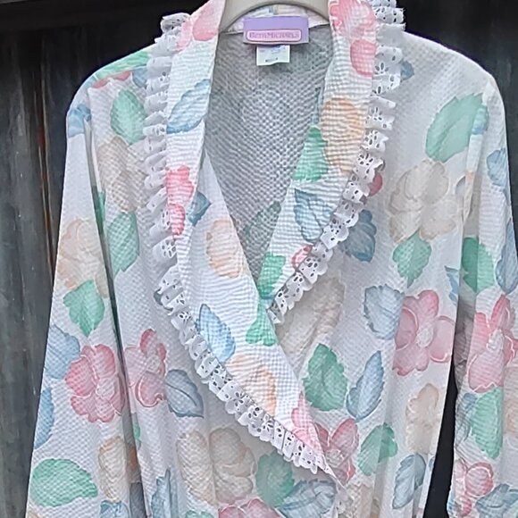 Vintage Beth Michaels Floral Seersucker & Lace Robe Lightweight USA Medium NWOT - Picture 5 of 14